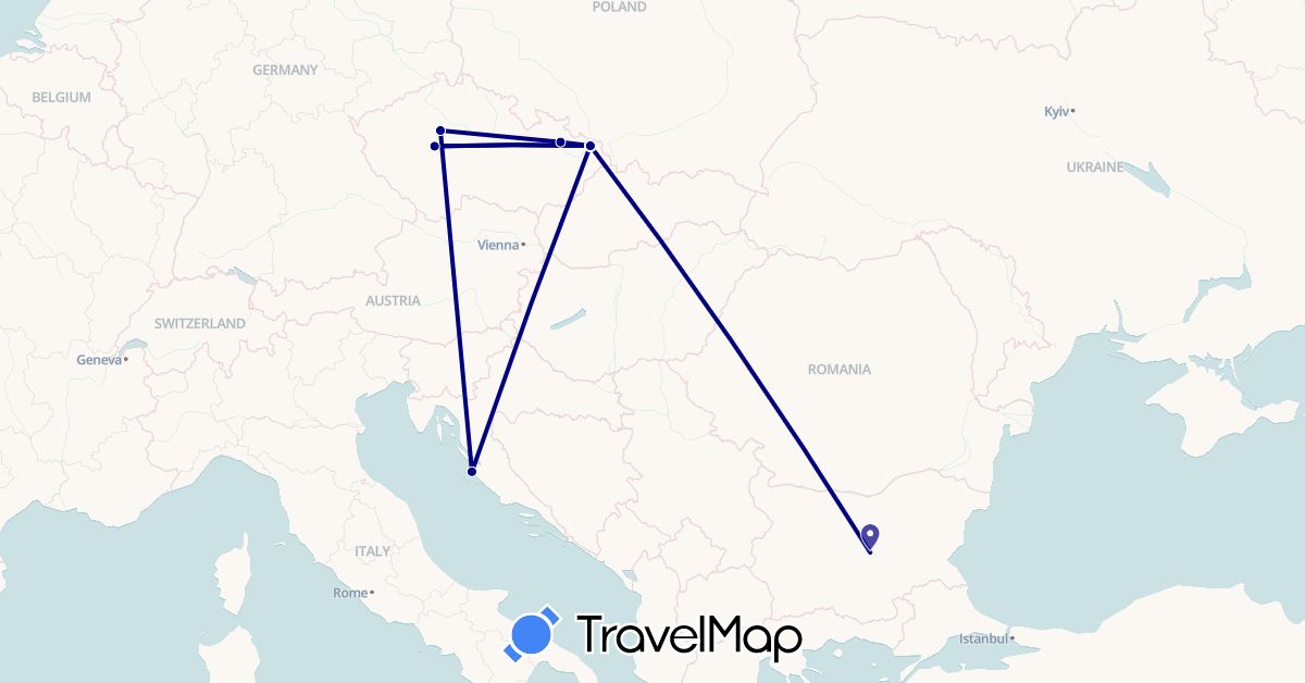 TravelMap itinerary: driving in Bulgaria, Czech Republic, Croatia (Europe)